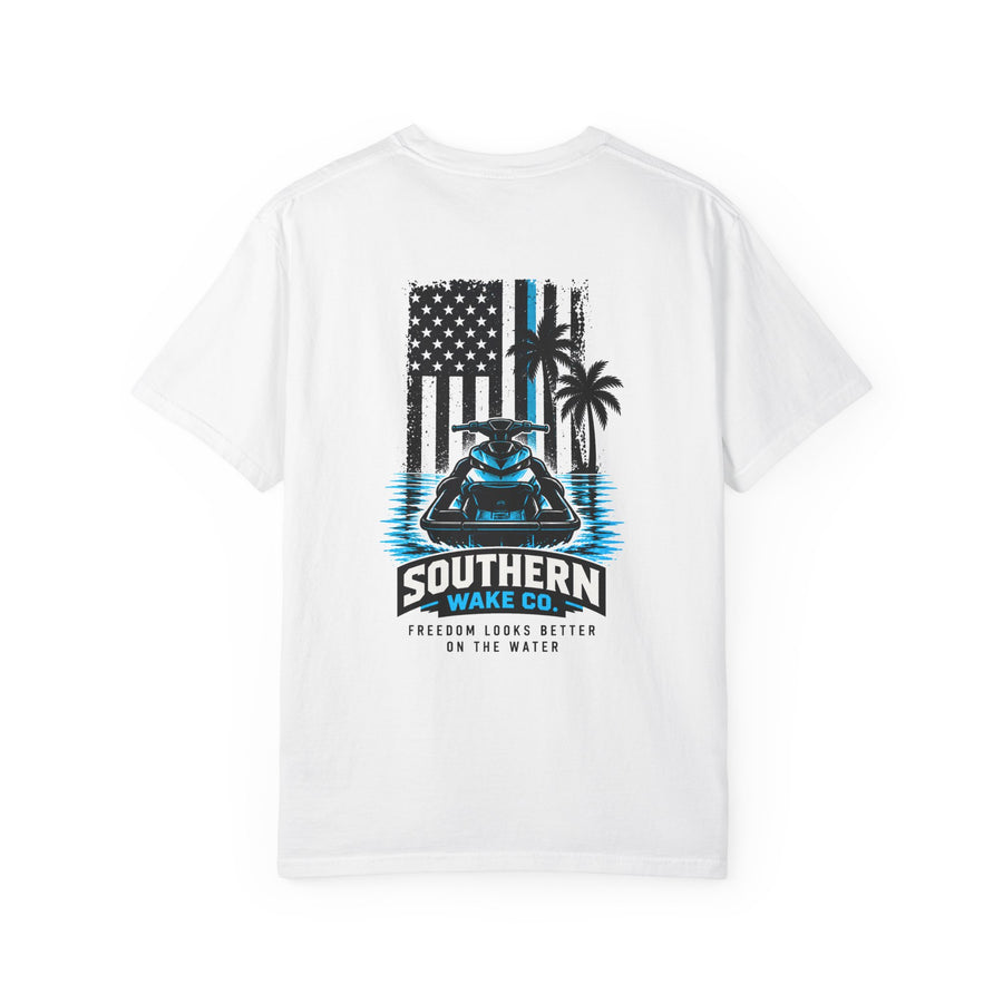 Freedom Looks Better on the Water American Flag Jet Ski Tee